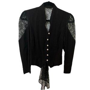 Vintage Black Lace Blouse Womens Jacket Victorian Goth Whimsigoth Lace Up